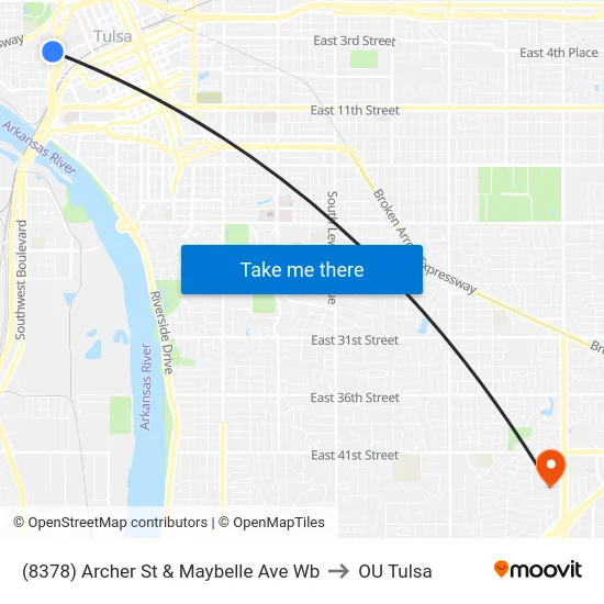 (8378) Archer St & Maybelle Ave Wb to OU Tulsa map