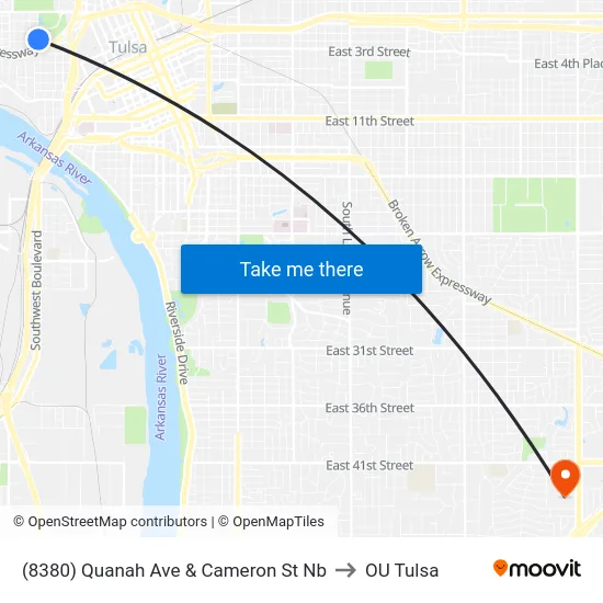 (8380) Quanah Ave & Cameron St Nb to OU Tulsa map