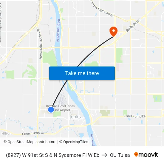 (8927) W 91st St S & N Sycamore Pl W Eb to OU Tulsa map
