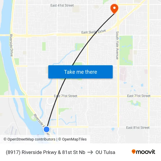 (8917) Riverside Prkwy & 81st St Nb to OU Tulsa map