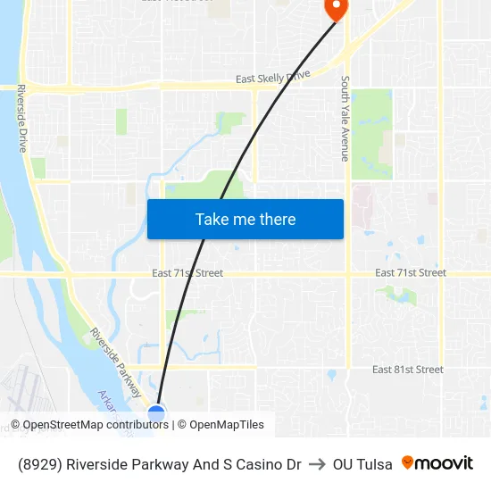 (8929) Riverside Parkway And S Casino Dr to OU Tulsa map