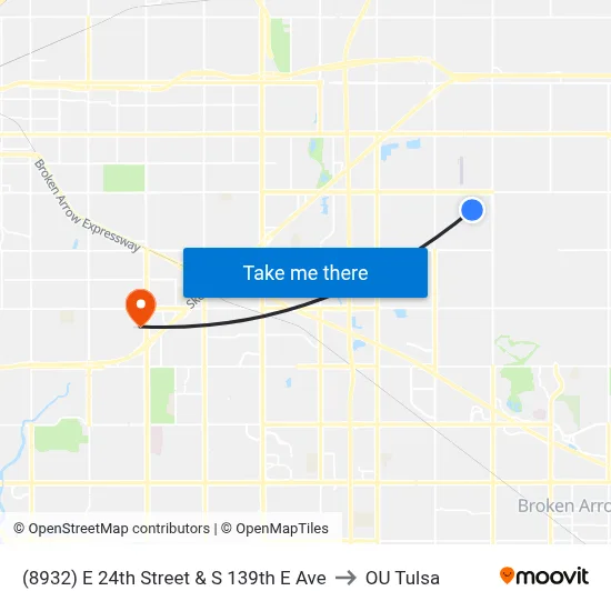 (8932) E 24th Street & S 139th E Ave to OU Tulsa map