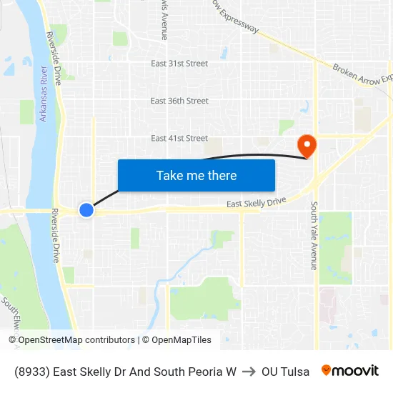 (8933) East Skelly Dr And South Peoria W to OU Tulsa map