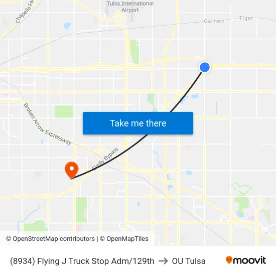 (8934) Flying J Truck Stop Adm/129th to OU Tulsa map