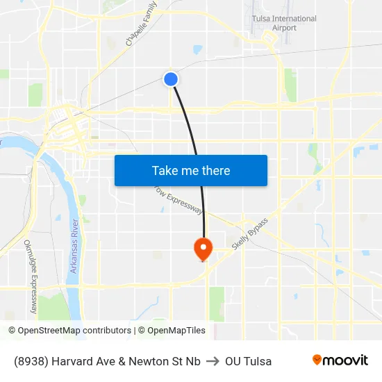 (8938) Harvard Ave & Newton St Nb to OU Tulsa map
