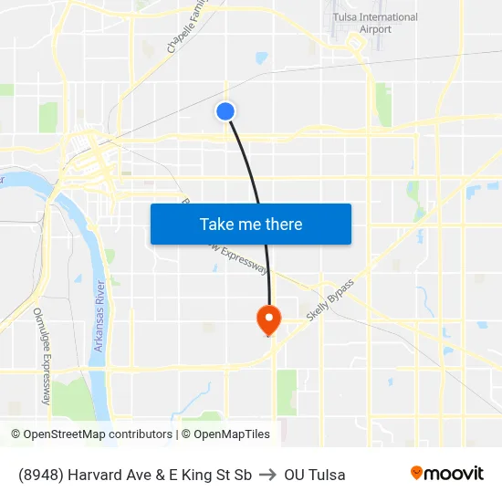 (8948) Harvard Ave & E King St Sb to OU Tulsa map