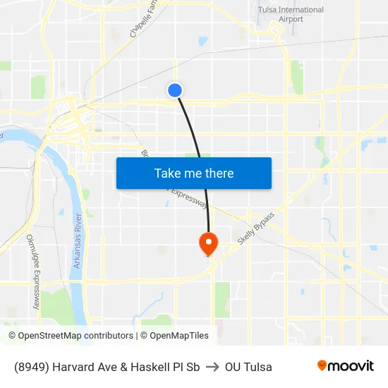 (8949) Harvard Ave & Haskell Pl Sb to OU Tulsa map