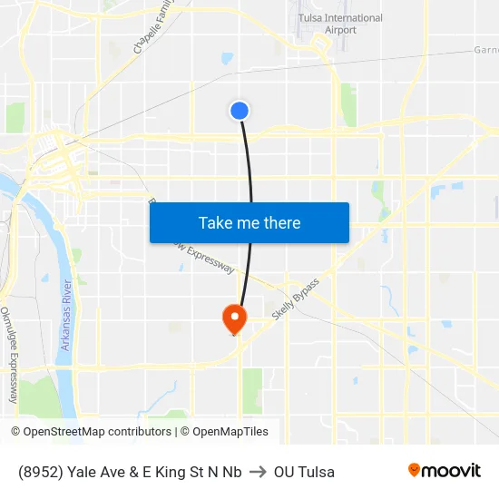 (8952) Yale Ave & E King St N Nb to OU Tulsa map