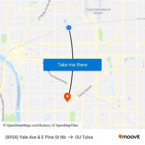 (8954) Yale Ave & E Pine St Nb to OU Tulsa map