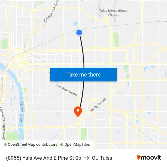 (8955) Yale Ave And E Pine St Sb to OU Tulsa map