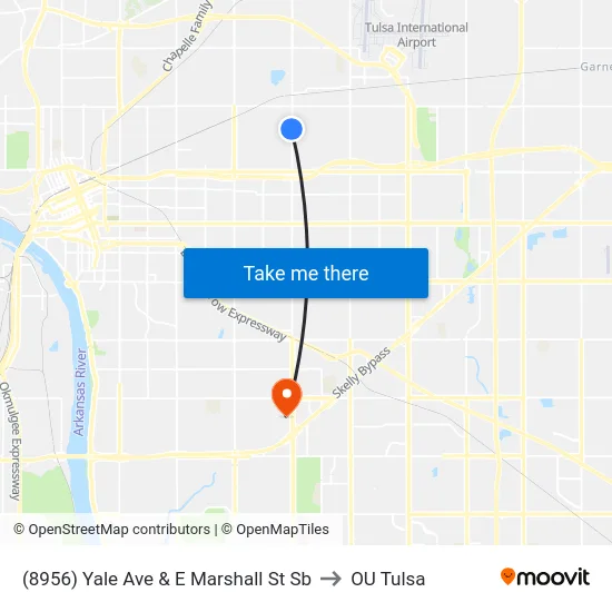(8956) Yale Ave & E Marshall St Sb to OU Tulsa map
