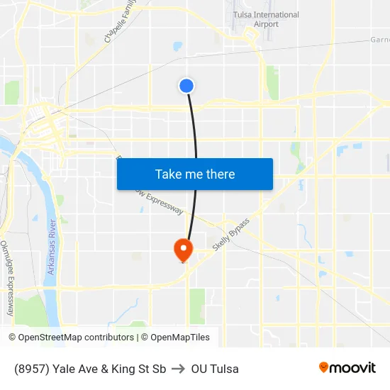 (8957) Yale Ave & King St Sb to OU Tulsa map