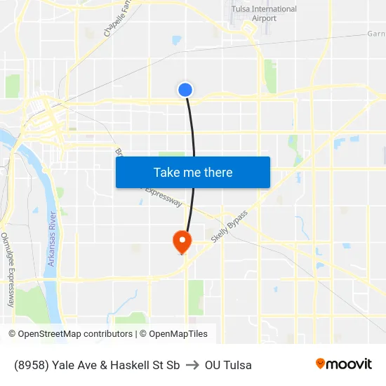 (8958) Yale Ave & Haskell St Sb to OU Tulsa map
