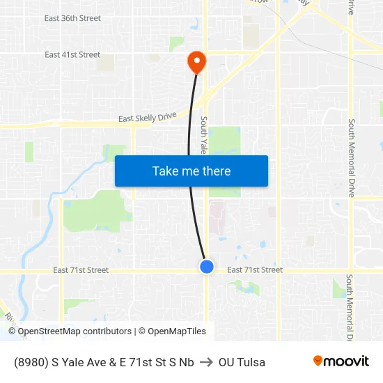 (8980) S Yale Ave & E 71st St S Nb to OU Tulsa map