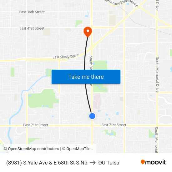 (8981) S Yale Ave & E 68th St S Nb to OU Tulsa map