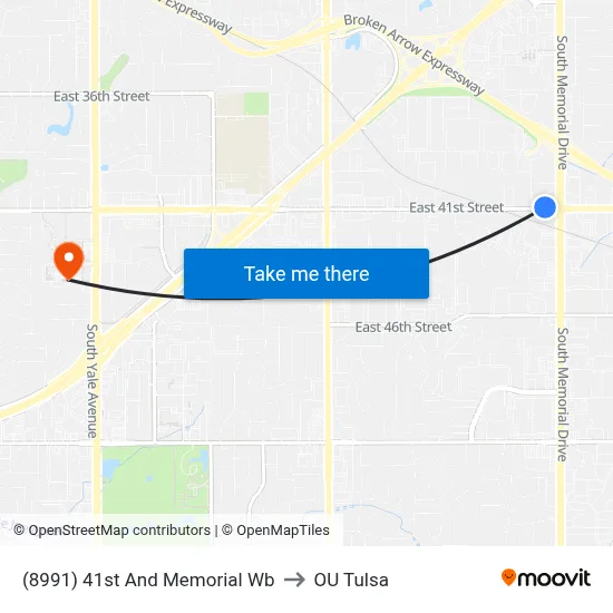 (8991) 41st And Memorial Wb to OU Tulsa map