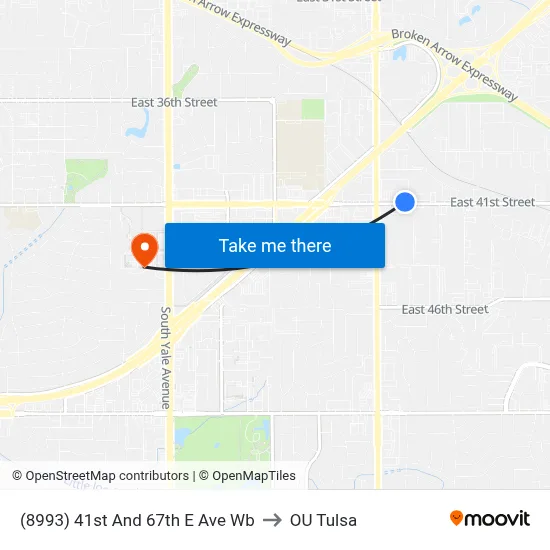 (8993) 41st And 67th E Ave Wb to OU Tulsa map