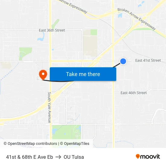 41st & 68th E Ave Eb to OU Tulsa map