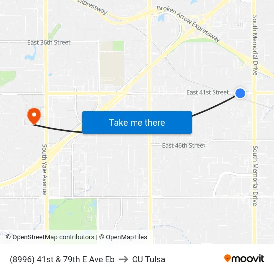 (8996) 41st & 79th E Ave Eb to OU Tulsa map