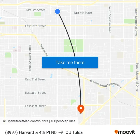 (8997) Harvard & 4th Pl Nb to OU Tulsa map