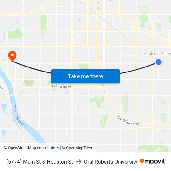 (5774) Main St & Houston St to Oral Roberts University map