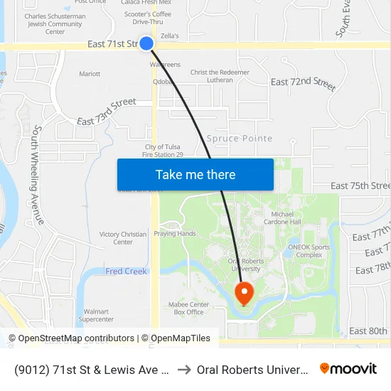 (9012) 71st St & Lewis Ave Wb to Oral Roberts University map