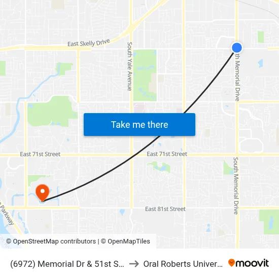(6972) Memorial Dr & 51st St Nb to Oral Roberts University map