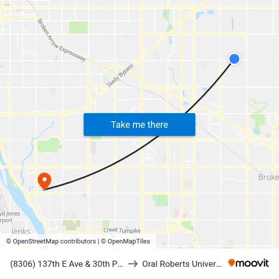 (8306) 137th E Ave & 30th Pl Sb to Oral Roberts University map