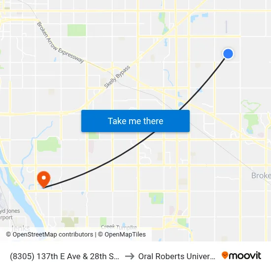 (8305) 137th E Ave & 28th St Sb to Oral Roberts University map