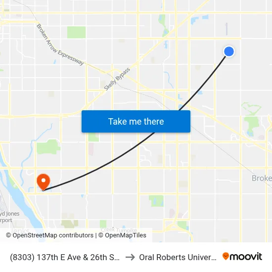 (8303) 137th E Ave & 26th St Nb to Oral Roberts University map