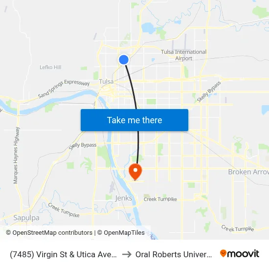 (7485) Virgin St & Utica Ave Eb to Oral Roberts University map