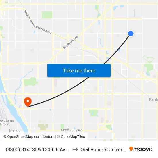 (8300) 31st St & 130th E Ave Eb to Oral Roberts University map