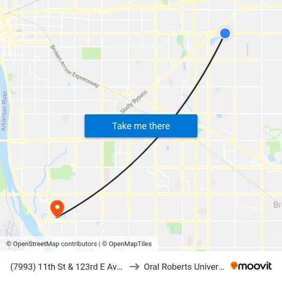 (7993) 11th St & 123rd E Ave Eb to Oral Roberts University map