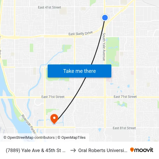 (7889) Yale Ave & 45th St Nb to Oral Roberts University map