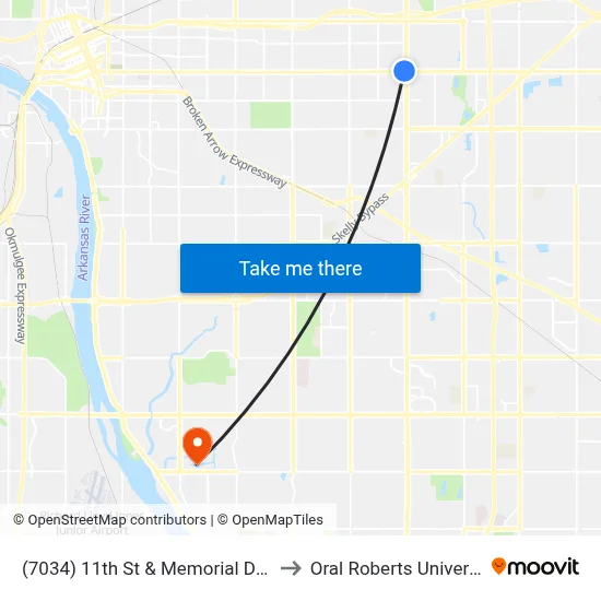 (7034) 11th St & Memorial Dr Wb to Oral Roberts University map