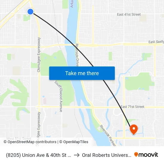 (8205) Union Ave & 40th St Sb to Oral Roberts University map