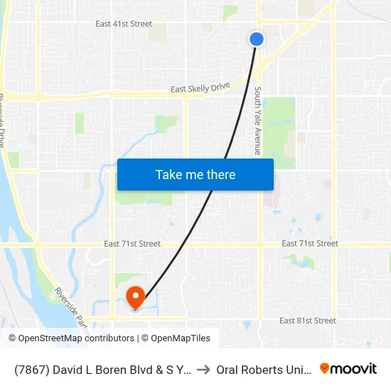 (7867) David L Boren Blvd & S Yale Ave W to Oral Roberts University map