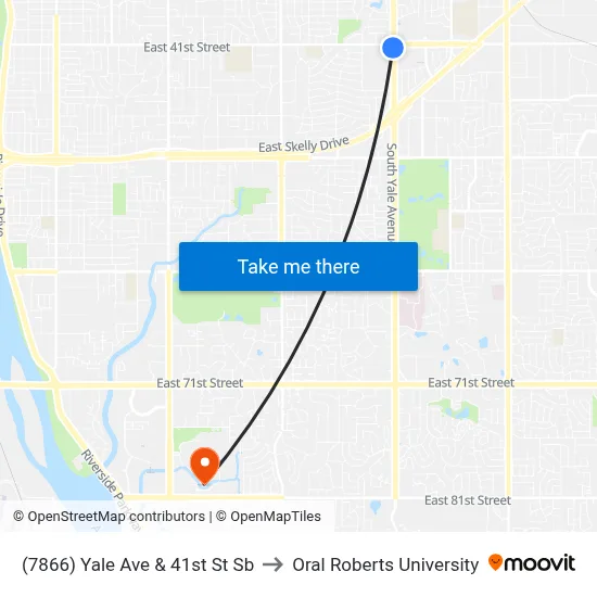 (7866) Yale Ave & 41st St Sb to Oral Roberts University map
