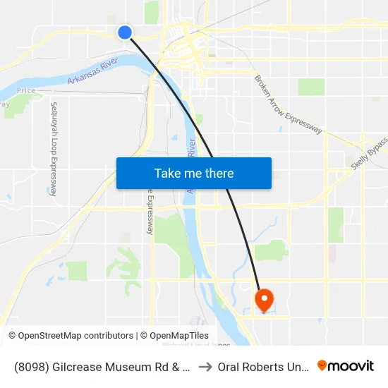 (8098) Gilcrease Museum Rd & Cameron St to Oral Roberts University map