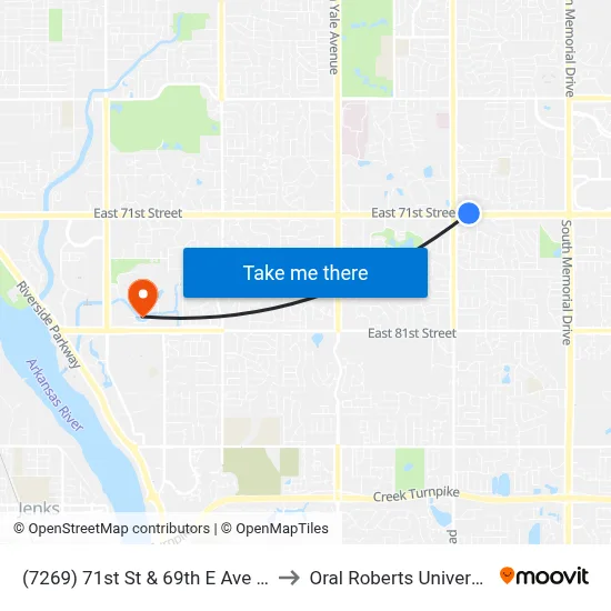 (7269) 71st St & 69th E Ave Wb to Oral Roberts University map