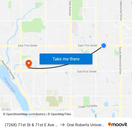 (7268) 71st St & 71st E Ave Wb to Oral Roberts University map