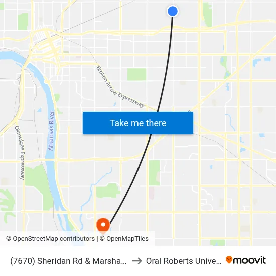 (7670) Sheridan Rd & Marshal Pl Sb to Oral Roberts University map