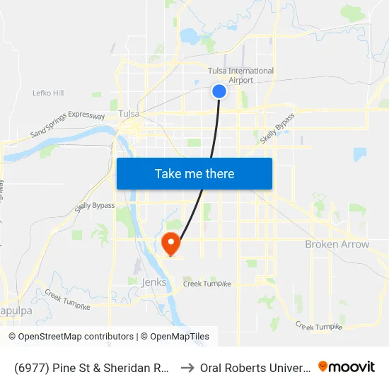 (6977) Pine St & Sheridan Rd Wb to Oral Roberts University map