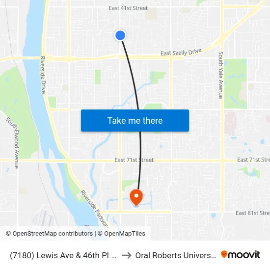 (7180) Lewis Ave & 46th Pl Nb to Oral Roberts University map