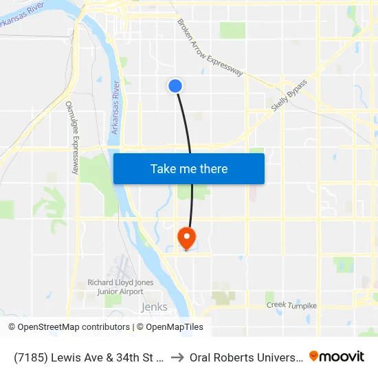 (7185) Lewis Ave & 34th St Nb to Oral Roberts University map