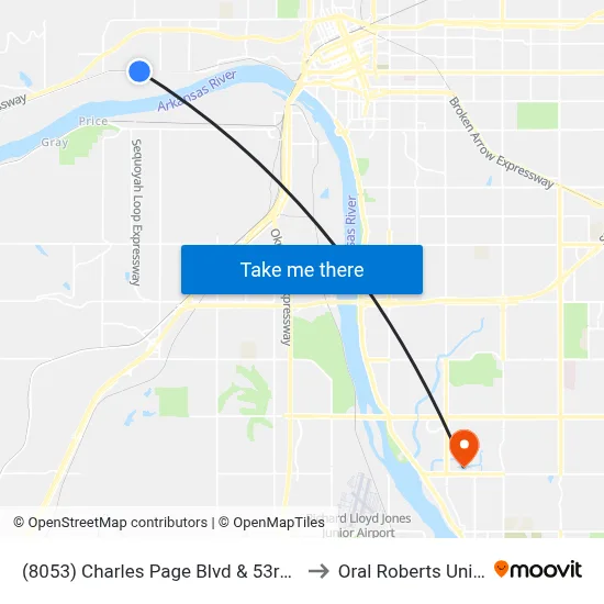 (8053) Charles Page Blvd & 53rd W Ave Wb to Oral Roberts University map