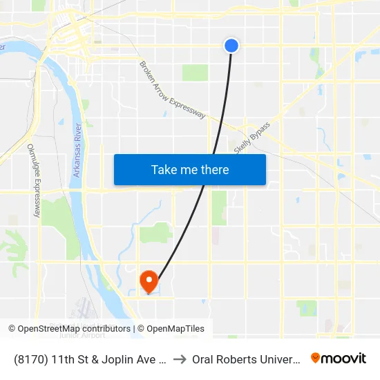 (8170) 11th St & Joplin Ave Wb to Oral Roberts University map