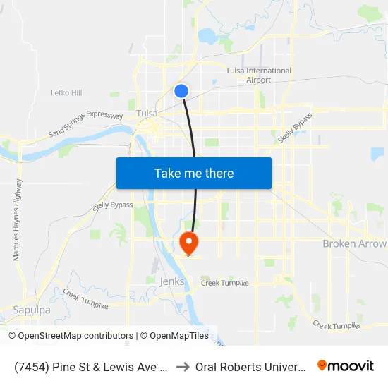 (7454) Pine St & Lewis Ave Wb to Oral Roberts University map