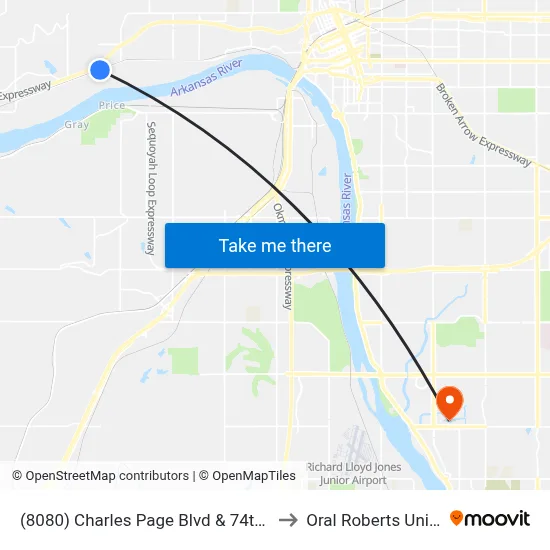 (8080) Charles Page Blvd & 74th W Ave Eb to Oral Roberts University map