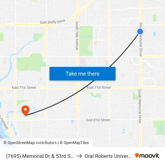(7695) Memorial Dr & 53rd St Sb to Oral Roberts University map